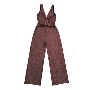 Candie's Twist Front V-Neck Stretchy Sparkle Jumpsuit Rose‎ Gold Shimmer Size S